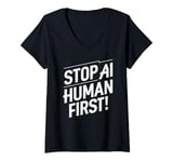 Womens Stop AI Human First V-Neck T-Shirt