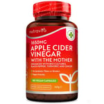 Raw Apple Cider Vinegar 1650MG with The Mother - High Strength - 180 Vegan Capsules (Not Tablets) - Boosted with Turmeric, Black Pepper & Ginger - Perfect for Keto Diet - Made by Nutravita