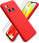 Coque Pour Xiaomi Redmi 12c/12 C/11a/Poco C55 + [2 Pièces] Verre Trempé Écran Protecteur, [Ultra Mince] Étui Souple De Silicone Tpu, Intérieur Microfibre, Housse Anti Rayures - Rouge