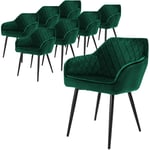 Ml-design - Lot de 8 Chaises de Salle à Manger avec Accoudoirs et Dossier, Vert Foncé, Revêtement en Velours, Pieds en Métal Noir, Chaise de Cuisine