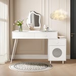 Coiffeuse 100 cm avec Miroir led en forme de nuage, 3 tiroirs et porte, Blanc