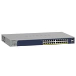 NETGEAR 24-Port Gigabit Ethernet Smart Managed Pro PoE Network Switch (GS724TP) - Hub with 24 x PoE+ @ 190W, 2 x 1G SFP, Desktop/Rackmount, and ProSAFE Protection