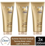 3 X Dove Summer Revived Light to Medium Gradual Tan Lotion 200ml