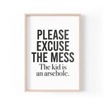 Tongue in Peach Funny Quote Print | Home Prints | The Kid Is An Ars*hole | Aesthetic Wall Art Funny Family Quote | A4 A3 A5 *FRAME NOT INCLUDED* - PBH127