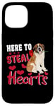 iPhone 15 Here To Steal Hearts Funny St Bernard Dog Valentines Day Case