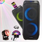 Pack Enceinte Bluetooth Lumineuse MAD-ASTRAL300 300W USB SD - Boule Disco Lumineuse LED - Fête Soirée Enfant Anniversaire Musique Dj