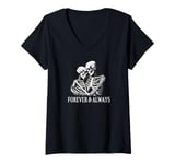 Womens Forever & Always - Skeleton Couple Romance Loving Embrace V-Neck T-Shirt