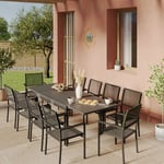 Ensemble Table de jardin extensible aluminium 135/270cm + 10 Fauteuils empilables corde Anthracite et vert olive - yeraz - Anthracite