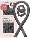 Kitsch Satin Heatless Curling Set - Heatless Hair Curlers to Sleep in, Heatless Curls Overnight - Heatless Curling Rod - No Heat Curls Overnight Blowout Rods - Soft Hair Rollers - Charcoal