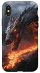 Coque pour iPhone X/XS Dragon fondu se profilant au-dessus d'un ruisseau de lave ardent