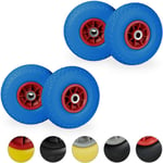 Relaxdays - Roue de diable, 4x roue de brouette caoutchouc, 3.00-4, 260 x 85 mm, pour axe de 20 mm, bleu-rouge