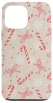 Coque pour iPhone 13 Pro Max Coquette de Noël en forme de canne à sucre d'orge beige neutre