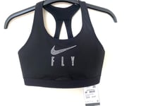 Nike Swoosh Sports Bra Black Workout Gym Running Top Womans UK 8-10 Small RRP£50