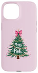 Coque pour iPhone 15 Noël pink joyeux et vacances roses fête de fille mignonne