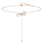 Swarovski Lifelong Bow Y Necklace with a Mixed Metal 3D Bow Motif and Sparkling White Crystals, Adjustable Chain, Part of the Lifelong Bow Collection