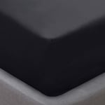 Sleepdown Fitted Sheet Super Soft Plain Dyed Thermal Warm Cosy Bedding Bedsheet Bed Linen 32cm Deep - King - Black