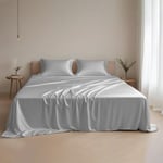 LINENWALAS 100% Eucalyptus Tencel Bed Sheet Set, Lyocell Bedding Cooling Sheets, Natural Moisture Wicking, Anti allergy 3 Piece sheet set (Silver, Single)