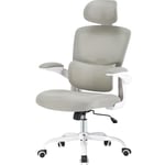 White Ergonomic Office Chair with Flip-up Armrests,Adjustable Headrest and Height,Lumbar Support for Home and Office Use