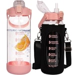 Seekua 1.5 litre Sport Gourde d'eau Avec Paille et Temps Motivation Marqueur, 1.5l Grande Bouteille d'eau Verre Avec Sans BPA Pour le Gym Bureau Fitness Camping