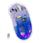 ZIYOU LANG x FREEWOLF Wireless Gaming Mouse, PixArt PAW3212 Dual Mode 2.4G/Bluetooth Transparent RGB Backlit Mouse, Rechargeable 400mAh Battery, 4000 DPI 5 Level, Visible Battery Level- Purple