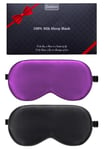 BeeVines Silk Sleep Mask, 2 Pack 100% Real Natural Silk Eye Mask with Adjustable Strap, Eye Sleeping Mask, Eye Sleep Shade Cover for Summer Travel Yoga Nap Reduces Puffy Eyes (Black & Rich Purple)