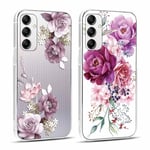 Yoedge 2 Pièces Coque pour Samsung Galaxy A14 5G 6,6",Mince Transparente Souple Silicone TPU avec Motif Fleur Mignon Étui pour Filles Femmes,Antichoc Anti-Rayures Protection Housse pour Samsung A14 5G