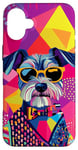 Coque pour iPhone 16 Plus Figurine schnauzer miniature tendance et colorée Pop Art