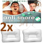 2x Anti Snore Snooze Control Orthopedic Hollowfibre Pillow Head Support Pillows