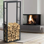 BAKAJI Porte-Bois Vertical Support étagère rectangulaire en métal Porte Bois d'intérieur extérieur Bois Maison Jardin pour cheminée cheminée cheminée poêle Design Moderne (150 x 25 x 60 cm)