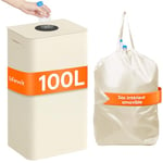 Lifewit 100L Collecteur de Bouteilles avec Couvercle, Poubelle Tri Selectif pour Plastique, Bouteilles Verre, Poubelle Exterieur de Recyclage avec Trou, Poubelle Cuisine Rangement de Bouteilles, Blanc