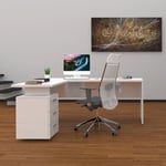 Ahd Amazing Home Design - Bureau d'angle moderne 180x160 avec commode 3 tiroirs New Selina