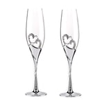 2st 200ml Bröllop Champagne Glas Set Hjärtan Silver Rostat flöjt Vinglas Bägare Festälskare Jubileum Alla hjärtans dag present