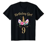 Youth 9 Year Old Birthday Girl Unicorn Shirt 9th Birthday Outfit T-Shirt