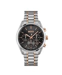 BOSS Men's 44mm Chronograph Quartz Watch Champion Collection with Black Dial and Two-Tone Stainless Steel Bracelet, Date Function, 3 Sub-Dials, 10ATM Water Resistance - 1513819