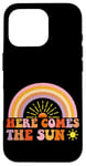 Coque pour iPhone 16 Pro Here Comes The Sun Style rétro arc-en-ciel