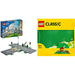 LEGO 60304 City Road Plates Building Set with Traffic Lights, Trees and Glow in the Dark Bricks & 11023 Classic Green Baseplate, Square 32x32 Stud Building Base, Build and Display Board Set