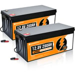 Batterie lithium 12V 280Ah Lifepo4 Akku Rechargeable Batterie avec cycle profond 6000+ fois et protection bms pour systeme solaire, bateau, kit de