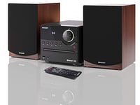 Sharp XL-B512(BR) Micro chaîne Sound System stéréo avec Radio FM, Bluetooth v5.0, CD-MP3, Lecture USB, Haut-parleurs en Bois et 45 W Couleur Marron