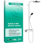 hansgrohe Pulsify S - Colonne de douche avec mitigeur thermostatique, douche pluie (⌀ 260mm) avec robinet, douchette (3 jets), support, flexible de douche, barre et douche de tête ronde, Chromé