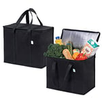 VENO Lot de 2 Grand Sac Isotherme Courses, Sac Glaciere Pliable avec Couvercle et Poignées Renforcées, Sac de Courses Debout, Sac Thermique Réutilisable, Sac Repas Durable (Noir, Lot de 2)