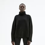 Oversized Høyhalset Strikkegenser Ull - Black - M