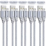 Lot de 5 câbles micro USB tressés USB A vers micro charge Android pour Samsung Galaxy J7, S7, S6, Kindle Fire, tablettes Fire HD, manette PS4, Sony, HTC, LG, moto, Huawei 1 m