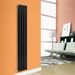 NRG Premium Black 1800 x 236 mm Radiator | Oval Column Double Panel Designer Central Heating Radiators UK