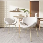 Lot de 2 velours chaises - Avec quatre pieds de support en métal, chaise de loisirs pour salon et chambre à coucher, Scandinave - Blanc