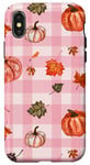 Coque pour iPhone X/XS Rose Vintage Carreaux Feuilles Automne Citrouille Épices Récolte