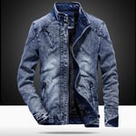 Blouson Homme En Jean - Avognates - Col Montant Manches Longues - Effect Blanchi Vintage Couleur Unie Casual