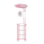 Pink Toilet Paper Holder Stand Tissue Holder for Bathroom Floor Standing Toilet Roll Dispenser Storage 4 Reserve Mega Rolls, Phone, Wipes