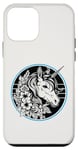 Coque pour iPhone 12 mini Couronne de champion licorne en noir et blanc bleu hibiscus roses