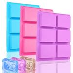 Bolatus Lot de 3 moules rectangulaires en silicone à 6 cavités pour la cuisson, les gâteaux, le chocolat, les biscuits, les glaçons faits à la main (rose + bleu + violet)