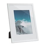 SONGMICS Cadre Photo, pour Image de 21 x 29,7 cm (sans Passe-partout) et Image de 15,2 x 20,3 cm (avec Passe-partout), Protection de Face en Verre, Blanc RPF011W01